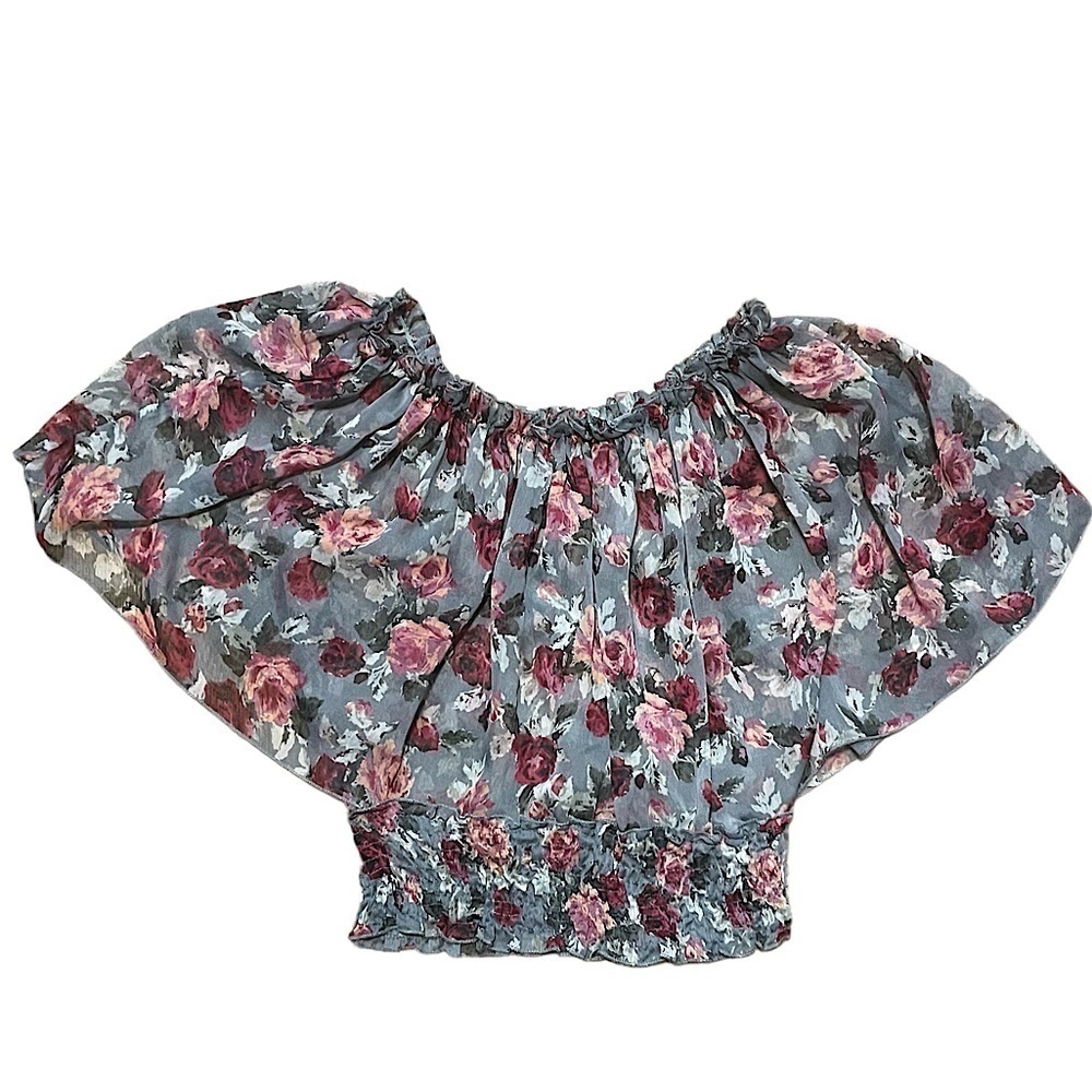 Vintage Ultra Pink Women’s Grey burgundy Rose Blouse floral y2k off shoulder